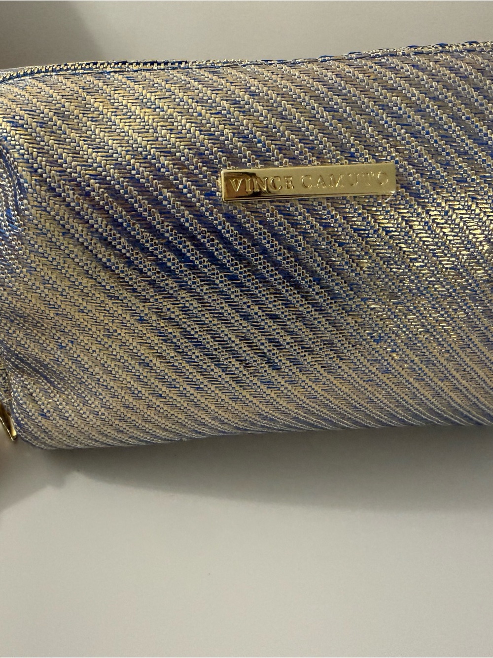 Vince Camuto Blue and Gold Metallic Cosmetic bag
